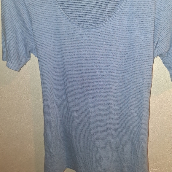 •J JILL•BLUE Striped Linen Modal Blend Blue Short Sleeved Top M - Picture 4 of 7